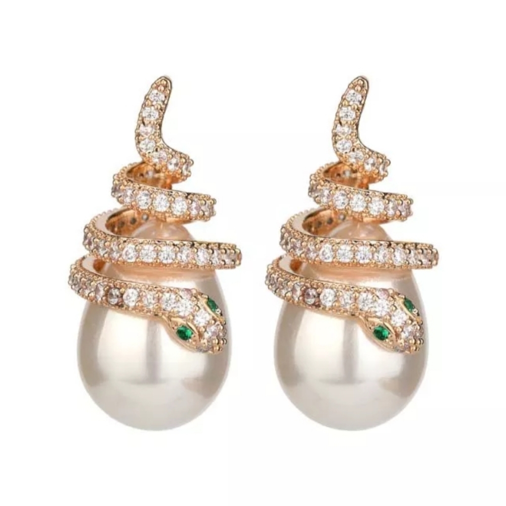 New fashion shinning crystal pearls Snake Earings